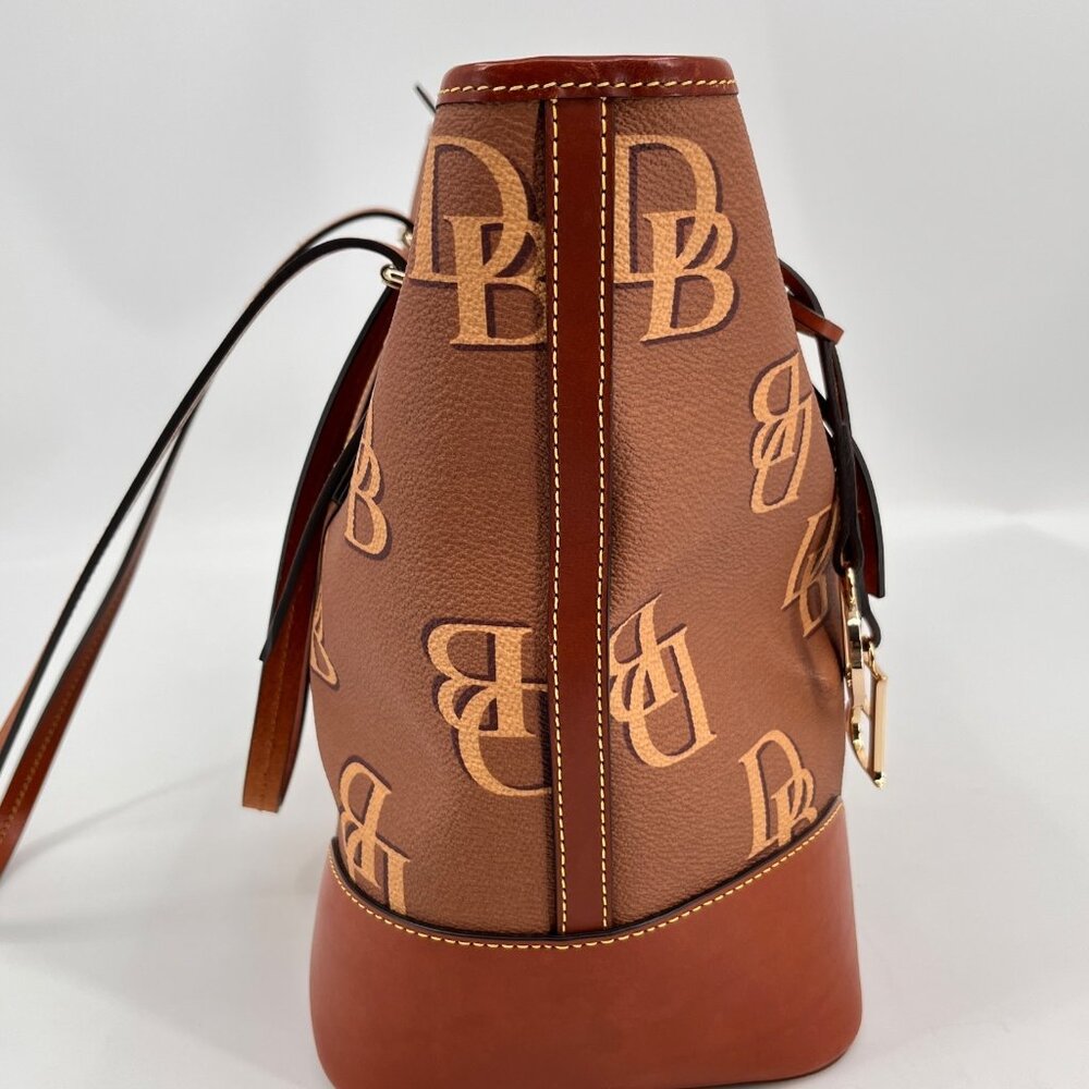 Dooney & Bourke Dover Tote Brown DB Monogram Leather Trim Gold Shoulder Bag - Picture 7 of 16